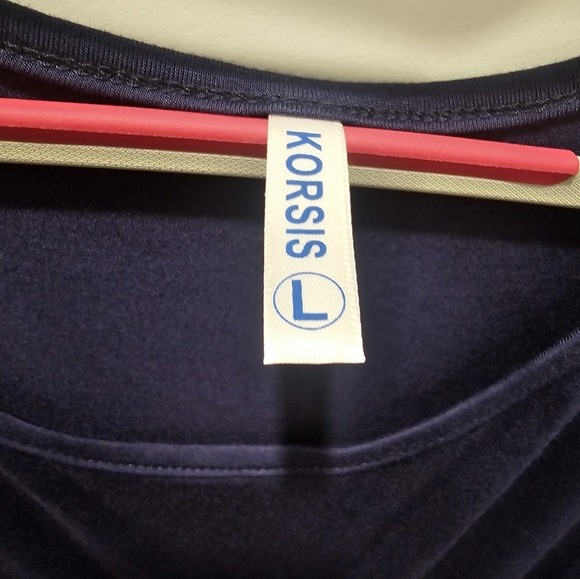 Korsis Navy Blue Empire Waist Pocket Dress Women’s Size Large Long Sleeve - Picture 3 of 8